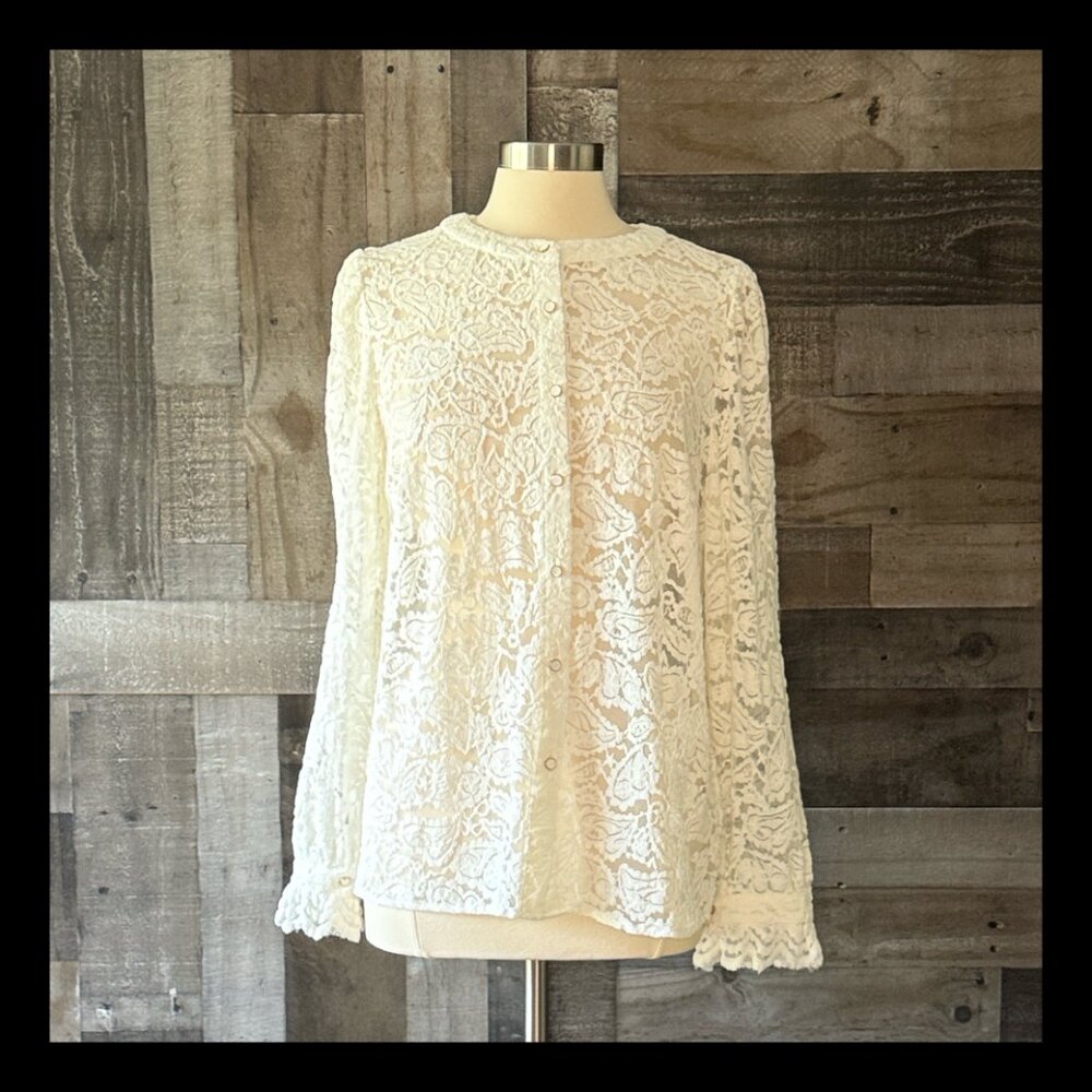 NWT! white floral lace button up shirt large cottagecore coquette girl festival